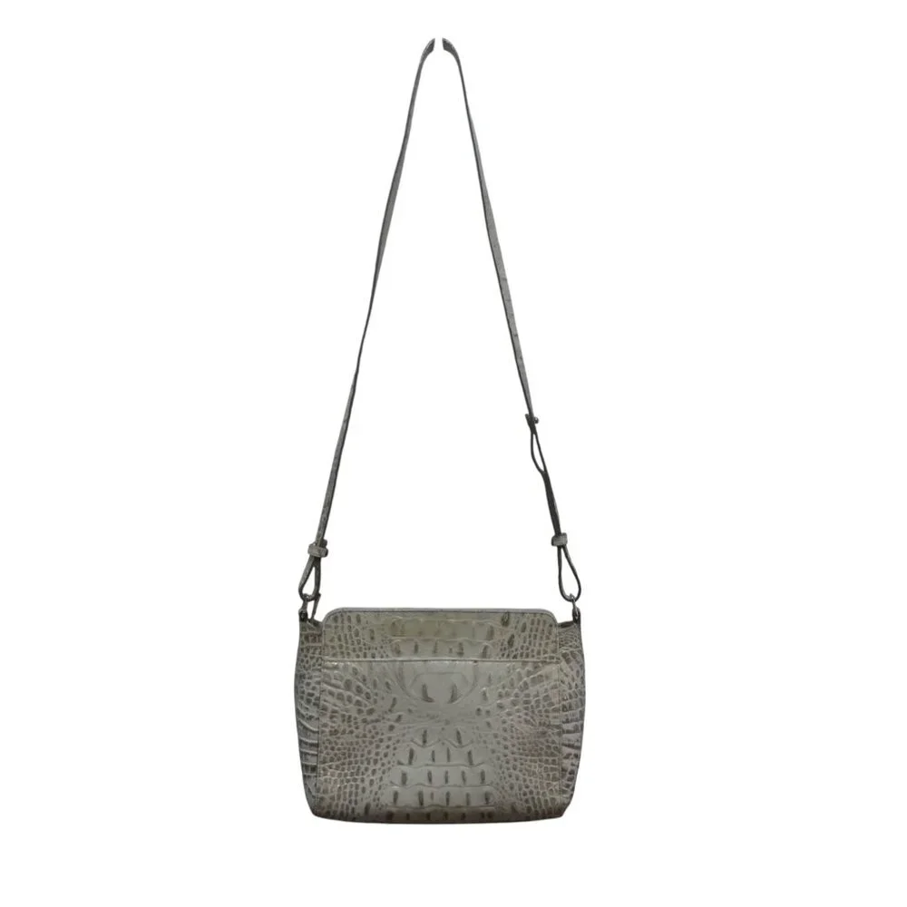 Brahmin Carrie Croc Embossed Leather Sand Dune Crossbody Purse Bag